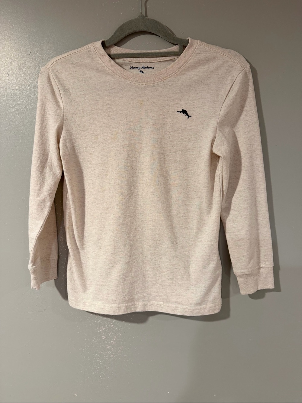 Tommy Bahama Kids Long-Sleeve Tee in Pale Pink with Navy Dolphin